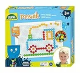 Lena 35623 - Mosaik Steckspiel Set, Steckmosaik mit 100 farbigen Stecker, Mosaikstecker Ø 10 mm, Mosaikspiel für Kinder, Komplettset mit Steckplatte ca. 21 x 16 cm und Organizer, bunt, Mittel