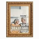 VictoR Vintage Bilderrahmen „Rubens“ in 10x15 cm (A6) Braun Gold - Leiste: 30x20mm - Echtglas - Fotorahmen Barock - Antik - Bilderrahmen 10x15 Vintage