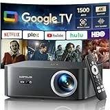 Beamer 4K [1500 ANSI|Google TV] FHD 1080P Beamer Heimkino 4K Unterstützt, Autofokus Auto Trapezkorrektur 30W Smart Tageslicht Projektor Offizielle Lizenz APPs WiFi6 Bluetooth für Home Outdoor