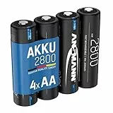 ANSMANN NiMH Akku AA Typ 2800 1,2V (4er Pack) - Mignon AA Batterien wiederaufladbar, hohe Kapazität, min. 2650 mAh, für hohen Strombedarf z.B. Taschenlampe, Controller, Kamera, Foto-Blitz, Modellbau
