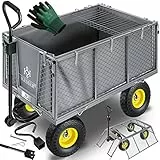 KESSER® Bollerwagen 550kg belastbar Gartenwagen Transportwagen Gartenkarre herausnehmbare Plane Gerätewagen Handwagen vielseitig einsetzbar inkl. Handschuhe Grau