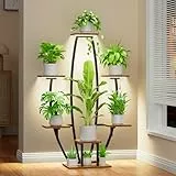 JUSTOGO Pflanzenständer mit Wachstumslichtern – 7-stöckiges großes Pflanzenregal für den Innenbereich, 119,4 cm Eckpflanzenständer für Zimmerpflanzen, mehrfach, Matel Pflanzenregal