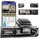 AZDOME M550 Dashcam Auto Vorne Hinten 4K/2,5K mit GPS WiFi, 64-GB-Karte, 2.5K+ 1080P+ 2.5K 3 Dash Cam Auto Kamera 3,19' IPS-Bildschirm, Nachtsicht, Loop-Aufnahme, 170°Weitwinkel WDR, 256 GB Max