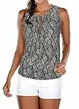 ELFIN Damen Tank Top Ärmellose Sommer Strand Oberteile Knopfleiste Bluse Läsiges Weste Top Shirts Basic, Druck-schwarz, L