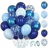 Cadimus 60 Stück Luftballons Blau, 12 Zoll Latex Luftballons Dunkelblau Hellblau, Metallic Ballons und Konfetti Ballons Set, für Geburtstag Hochzeit Babyparty Jugendweihe Party Dekoration