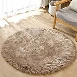ORINOVA Teppich Runder Beige Flauschig Kunstfell 120 cm Fellteppich Weich Schlafzimmer Kuschelteppich Wohnzimmer Waschbar Bettvorleger