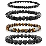 Lameybrt 4 Stück Blick Armband Schutz Stretch Armbänder mit Naturstein für Männer (F05 Tiger Eye, Eine Größe)
