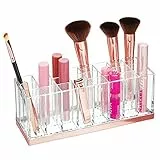 mDesign praktischer Kosmetik Organizer – dekorative Kosmetik Aufbewahrungsbox für Nagellack und Lippenstift – Ablage mit 24 Fächern zur Schminkaufbewahrung – durchsichtig und rotgold