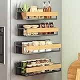 SONGMICS Gewürzregal magnetisch, 4er Set, 2 große und 2 kleine Regale, Gewürz-Organizer ohne Bohren, Magnetregal, für Küche, Kühlschrank, Mikrowelle, Waschmaschine, tintenschwarz-naturbeige KCS062BH01