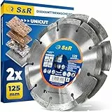 S&R Professional Diamanttrennscheibe 125 x 22,23 mm UNICUT, 2-tlg Set für Winkelschleifer, zum Trennen von Beton, Naturstein, Ziegel, Mauerwerk, Trockenschnitt, 10mm Segmenthöhe, lange Standzeit