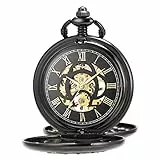 ManChDa antike, mechanische Taschenuhr Lucky Dragon und Phoenix Skelett Zifferblatt mit Kette + Geschenkbox