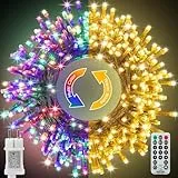 WOWDSGN Lichterkette Außen 20M, 2-in-1 LED Lichterkette (Warmweiß & Klassisch Bunt), GS-geprüfter Stecker, 11 Modi, Fernbedienung & Timer, IP44 Wasserdichte Weihnachtsbeleuchtung für Garten, Balkon