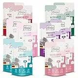 MjAMjAM - Premium Nassfutter für Katzen - Mixpaket V - 2*Wildlachs, 2*Garnele, 2*Hirsch, 2*Rentier, 2*Ziege, 2*Truthahn 12er Pack (12 x 125 g), getreidefrei mit extra viel Fleisch