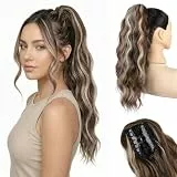 JIAMEISI Ponytail Extension, 45 cm Pferdeschwanz Haarteil, Synthetischer, gewellter, lockiger Krallenclip Pferdeschwanz Haarverlängerung für Damen, Volumen & Länge verleihend (Aschblond Mischung)