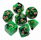 CREEBUY Polyedrisches Würfelset für Dungeon and Dragons, Rollenspiele, 7-teiliges Würfelset, Grün mit Schwarz