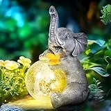 GIGALUMI Solar Garten Statuen Glaskugel Elefant Figur Lichter für draußen, Hof, Garten Dekor Einzigartige Geschenke für Mama, für Frauen, Elefanten Dekoration für Patio