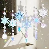 nuyikaso 6 Stück Sonnenfänger Kristall Windspiel Schneeflocke Bunte Anhänger Regenbogen Krista Ornament Fensterdeko Hängend für Weihnachten Fenster Haus Garten Tag Party Hochzeit