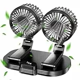 Sunshine smile Auto Ventilator für Rücksitz,Doppelkopf Auto Lüfter,Doppelkopf 360° drehbar Auto Fan Ventilator,2 Geschwindigkeiten Kühlender Lüfter Wohnmobil,Mini Lüfter Innenraum für Lkw,Van,Suv,Rv