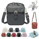 HItianya Diebstahlsichere Crossbody Tasche Damen, Upgrade Crossbody Bag Damen Vintage, mit 3 FäChern, 10 Rfid-KartenfäChern (Grau)
