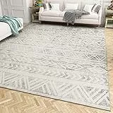 SIXHOME Grau 150 * 210cm Teppiche für das Wohnzimmer Neutraler Boho-Teppich Waschbar Rutschfester Moderner Geometrischer Teppich für Schlafzimmer Esszimmer Spielzimmer