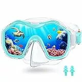 JEMULICE Taucherbrille Kinder, Schwimmbrille Schnorchelmaske für Jungen Mädchen, Tauchmaske mit Nasenabdeckung 180° Panorama HD Anti Nebel Anti-Leck Taucherbrille für Kinder 4-16 Jahre