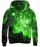 Loveternal Jungen Kapuzenpullover Grün Sternenhimmel 3D Druck Hoodie Langarm Lustige Pullover Unisex Sweatshirts mit Kapuze Causal Pulli 8–10 Jahre, XL
