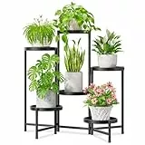 iDavosic.ly Pflanzenständer Metall Groß mit 6 Etagen, Blumenständer Pflanzenregal Blumenregal Indoor Outdoor, Faltbar Blumentreppen Innen Plant Stand Shelf für Garten Balkon Wohnzimmer (Rund, Schwarz)