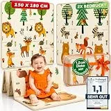 Mallie® Spielmatte Baby Faltbar inkl. Gratis Tragetasche 180x150x1,5cm [100% BPA- und Schadstoff-Frei] Doppelseitige Krabbelmatte Baby, Krabbeldecke Baby I Baby Play Mat, Spielmatte Baby Faltbar