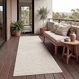 Paco Home Teppich Outdoor Wetterfest, Moderne abstrakte Boho Designs mit 3D Struktur, Pflegeleicht, ideal für Terrasse Wohnzimmer & Küche, Grösse:80x250 cm, Farbe:Creme 2