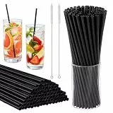 SPOKKI 100 Strohhalme Schwarz 26 x 0,6 cm,Wiederverwendbar PP Trinkhalme mit 2 Edelstahl Reinigungsbürsten, lange schwarze Strohhalme für Cocktails, Kaffee, Milch, Saft, Party, Bar und Café