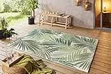 NORTHRUGS In- und Outdoor Teppich 120x170cm - Wetterfest Boho Modern Palmen Blätter Florales Muster Läufer Terrassenteppich Balkonteppich Küchenläufer Badteppich Wohnzimmerteppich Wasserfest in Grün