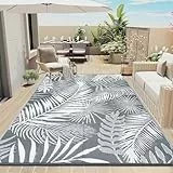 Enyhom Outdoor Teppich Wetterfest 240 x 300 cm, Wendbarer Bodenmatte Kunststoff Terrassenteppich Außenteppich UV-beständige RV Camping Balkon Teppich für Patio Strand BBQ Picknick, Grau