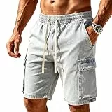 Guhmomh Jeans Shorts Herren Baggy Jeanshose Kurze Hosen Cargo Kurz Sommerjeans Jorts Cargohose Y2K Freizeithose Denim Jeansshorts Sommer Streetwear Herrenjeans Männer Stretch Cargoshorts Hellblau XXL