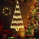 Geemoo Weihnachtsbeleuchtung Außen Batterie, 81cm Weihnachtsbaum Leiter Lichterkette mit Lametta Girlande, Timer, 8 Modi, Warmweiß Fensterlicht für Innen, Fenster, Party, Hochzeit, Tür, Weihnachtsdeko