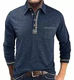 LAOARA Poloshirt Herren Langarm Polo Shirts Tshirt Männer mit Tasche Kragen Brusttasche Langarmshirt Tops Blau XL