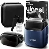Yineel VT100 Rasierer Herren Blau, Folienrasierer mit 3 schwebenden Köpfen, Elektrischer Mini Rasierer IPX7 wasserdicht, Tragbarer USB Rasierapparat mit Premium Case – Für Gesicht, Bart & Reise