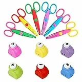 Asdirne Set mit Kinderscheren, Zackenschere für Kinder, eine Vielzahl von lustigen Motiven, enthält 6 Zickzack-Scheren für Kinder und 6 Papier-Ausstechformen