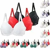 3er Pack BHS Damen mit Bügel Push Up Sexy BH Set Frauen Starker Halt Große Brüste Klassische Spitzen-BH Set Bequemer Unterwäsche Women Bra für Alltag