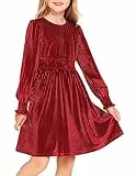 Arshiner Kleid Mädchen Freizeitkleid Langarm Samtkleid Vintage Herbstkleid Weihnachtskleid Rot Partykleid Prinzessin Einfarbig Winterkleid 10-11 Jahre