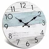 KECYET Wanduhr aus Holz, leise, nicht tickend, batteriebetrieben, 40,6 cm, klein, Landhausstil, rustikal und Strand-Stil, dekorativ für Wohnzimmer, Küche, Zuhause, Badezimmer, Schlafzimmer (blau)