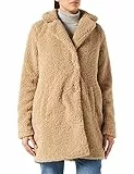 Noisy May Damen Langer Kunstfell Mantel | Warme Teddy Winter Jacke | Lamm Plüsch Parka ohne Kapuze NMGABI, Farben:Beige, Größe:34