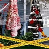 Own1one 2er-Set Gruselige Halloween Aufblasbare Leiche Deko - Aufhängbarer Leichensack mit Blutflecken, inkl. Warnband & Spinnennetz für Outdoor Garten, Friedhof, Tatort & Spukhaus Dekoration