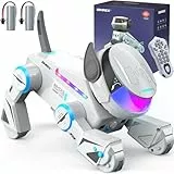 SIMREX Roboter Hund Spielzeug für Kinder, Interaktiver intelligenter Roboterhund mit Berührungssensor, Bluetooth-Fernbedienung, Tanz-Tricks, LED-Augen, Geburtstagsgeschenk für Jungen und Mädchen, Grau