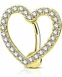 OUFER 14G Reverse Gold Bauchnabelpiercing Chirurgenstahl Herz 10 mm Stablänge Lang Piercing Bauchnabel Bananabells CZ NabelpiercingD Belly Button Piercing Bar Navel Ring