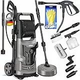 MASKO® Hochdruckreiniger 2200 Watt 165 bar 450 l/h, mit Spule Schlauchtrommel 10m Schlauch 9 TLG Zubehör Set, mit Handschuhen, Seifenflasche, Schaumdüse, Hochdruckpistole für Autos/Zäune/Garten/Patios
