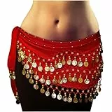MyBeautyworld24 PRECORN Belly Dance Bauchtanz Hüfttuch Kostüm 128 goldfarbenen Münzen Münzgürtel Fasching Karneval Tanzaufführung Gürtel in rot/Marke