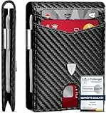 Tomylv Geldbörse Herren Slim Wallet RFID Blocking Kohlefaserleder Portmonee Herren mit 11 Kartenetui, Ausweisfenster, Geldscheinklammer, Minimalistischer Geldbeutel mit Geschenkbox für Männer