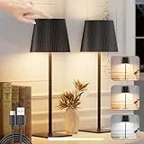 skelo Tischlampe Kabellos Dimmbare Touch LED Akku Tischlampe 3 Farbtemperatur IP54 4000mAh Für drinnen und draußen geeignet Wiederaufladbar USB-C Metallmaterial Schwarz 2 Stück