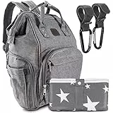 all Kids United® Wickeltasche Baby Wickelrucksack Komplett Set mit Multifunktions-Babytaschen und Kinderwagengurte und mobiler Wickelauflage (Deluxe Set (Ohne Bett))
