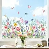 Supzone Fensterbilder Blumen Frühling Sommer Fensteraufkleber Selbstklebend Wildblumen Fenstersticker Anti-Kollision Fensterfolie Glastüren Fensterdeko